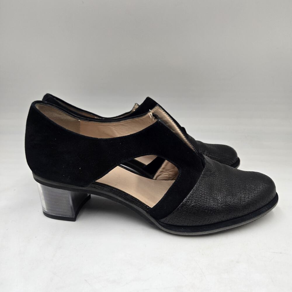 Audley London Black Leather Mules Women’s 7.5 EU 38 Made In Spain Clear Heel